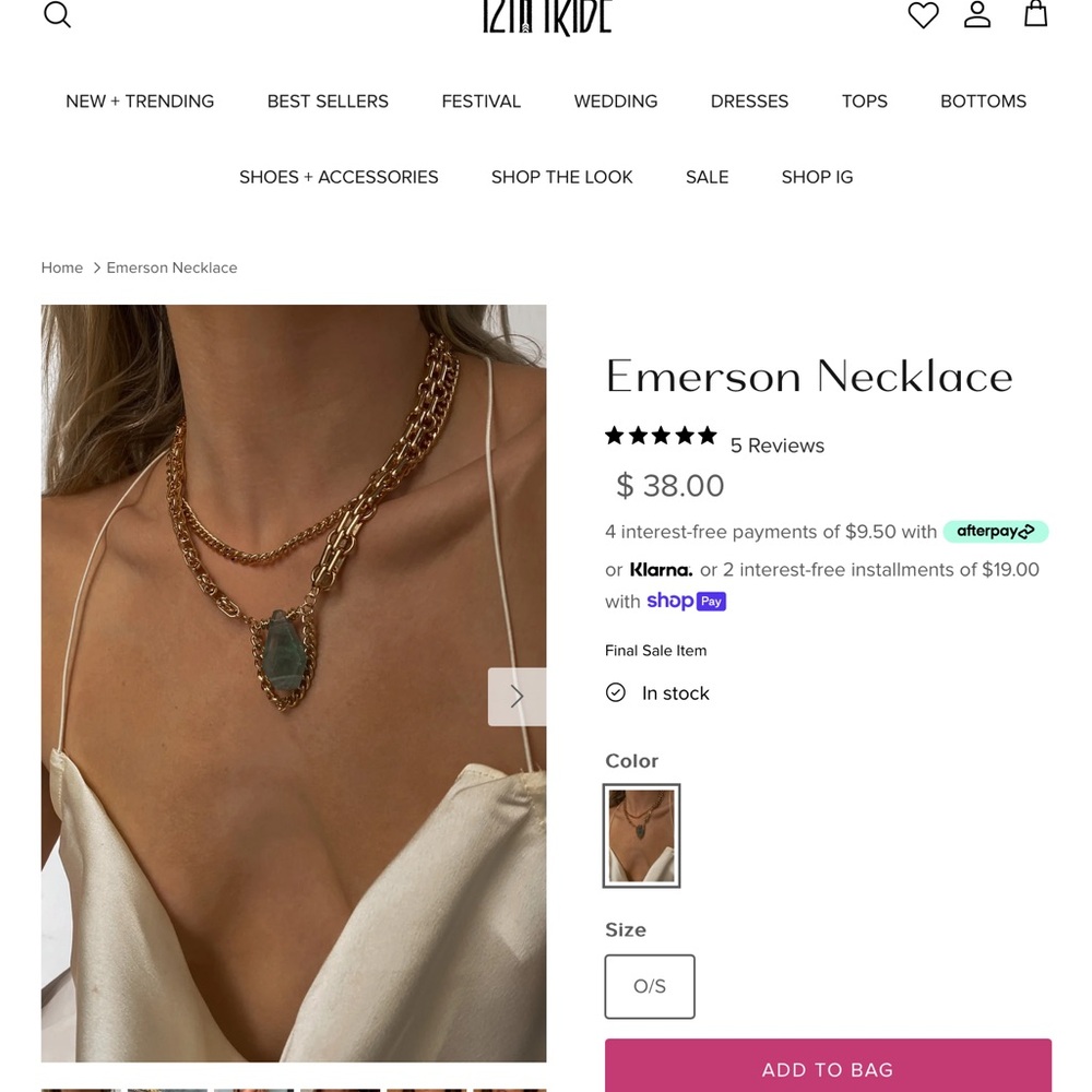 Green Stone Bohemian Necklace with Gold Chain